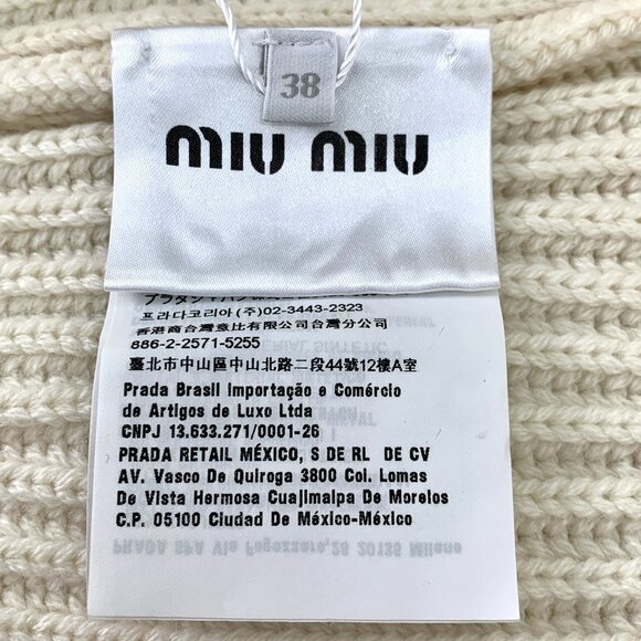 Miu Miu Womens Beige Pearl & Crystal Embellished Button-Up Cardigan Sweater Ribb - Picture 6 of 7